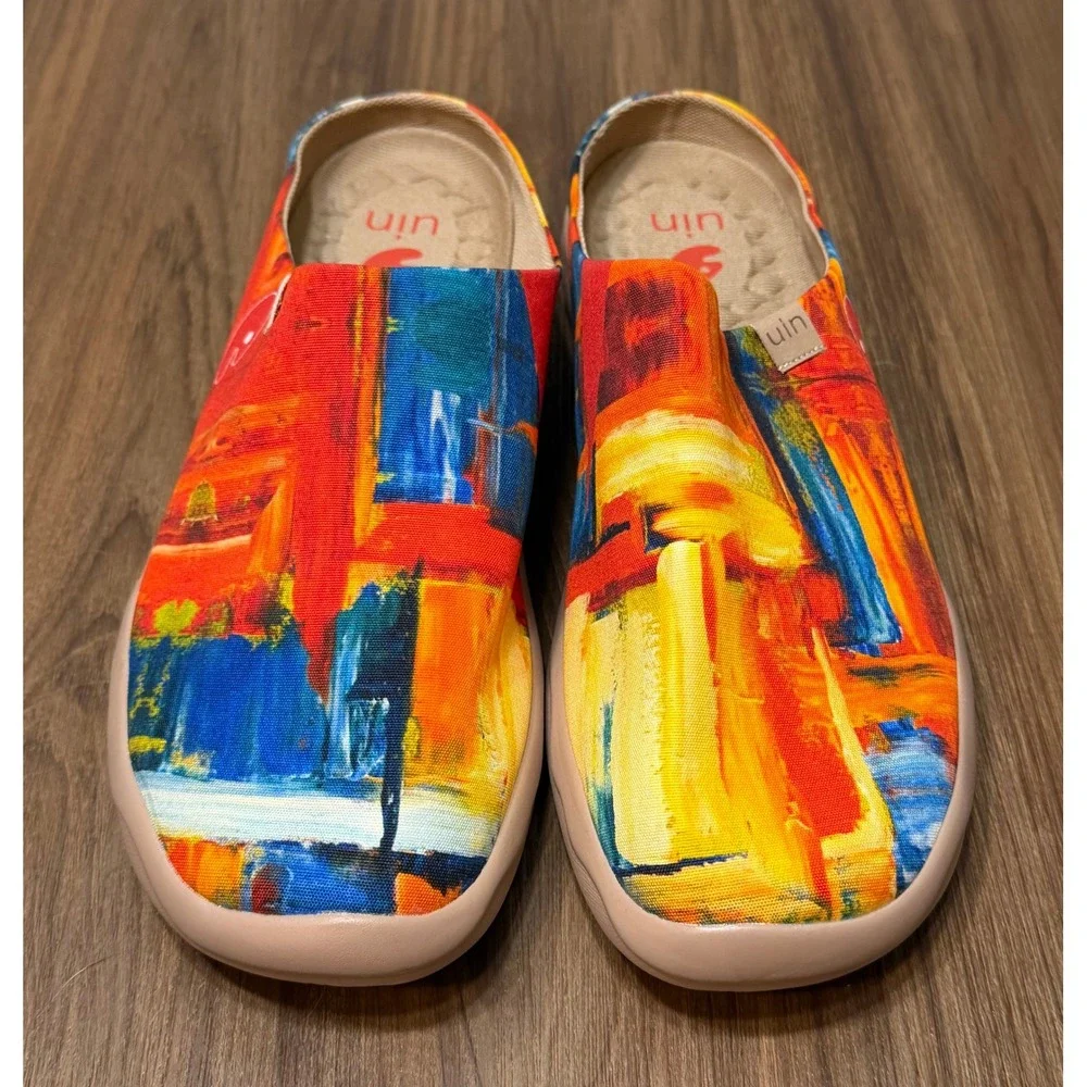 UIN Color Zone Mens Abstract Oil Painting Print Slipper Mules Clogs Sz 11